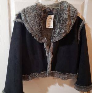 Faux suede black/faux fur reversible jacket nwt
